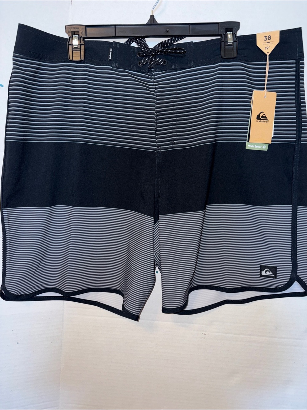 Quiksilver Men’s Black and Gray Striped Hybrid Shorts